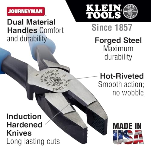 Klein Tools J2000-9NE Side Cutter Linemans Pliers, Made in USA, High Leverage 9-Inch Pliers Cut ACSR, Screws, Nails, Wire - style: Cuts