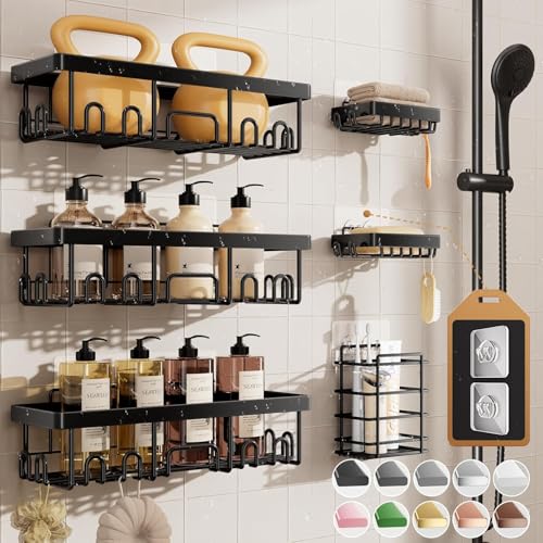 Veken Shower Caddy 6-Pack, Bathroom Organizers and Storage Shelves, Black - color: Black