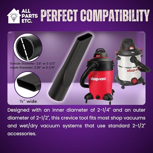 1 Pack 2-1/2" Crevice Tool for Shop Vac Long Reach Vacuum Attachment for Wet/Dry Vacuums, Shop Vacuum, Workshop, Craftsman, Ridgid, Vacmaster and More - size: Crevice Tool