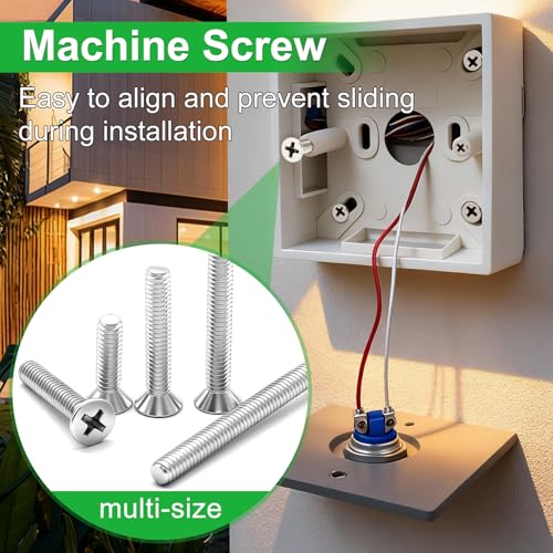 Twidec/102PCS Machine Screw Kit,304 Stainless Steel #6-32#8-32 Electrical Long Outlet Screws Phillips Flat Head Electricians Screws 5/8 to 2 inch for Wall Plate Switch, Receptacles Mounting Screw - size: #6-32 #8-32 Assorted Sizes, style: SS Flat Head