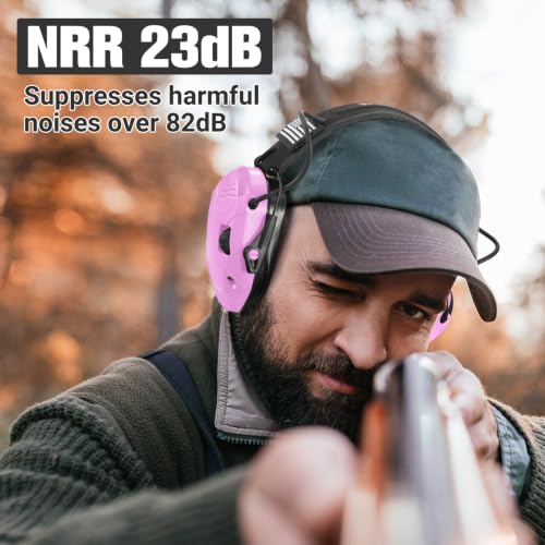 Electronic Shooting Ear Protection w/Gel Pads, 23dB NRR Active Noise Reduction & 3X Amplification Headset for Shooters - color: Purple