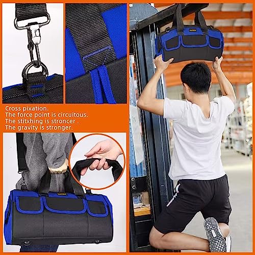 FASTECH 20 Inch Heavy Duty Tool Bag with Wide Mouth for Tool Storage,Carrier and Organizer,Tool Bag for Men/Women, Wide Mouth Tool Bag with Inside Pockets (20 Inch) - size: 20inch