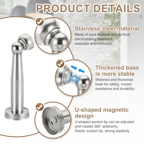 uxcell 5.7" Magnetic Door Stoppers, Wall Floor Mounted Magnetic Door Catch Holder, Stainless Steel Door Stops for Bedroom, Bathroom, Kitchen, Office, Silver - size: 5.7"