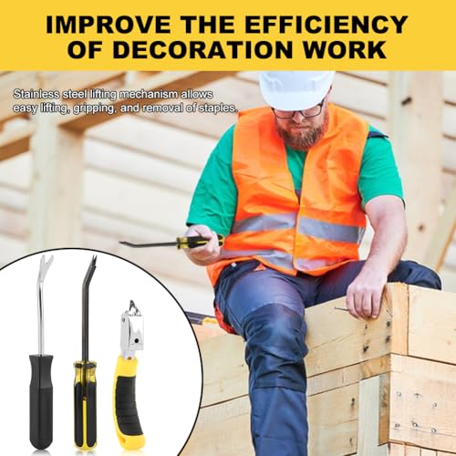 3PCS Heavy Duty Construction Staple Remover with Tack Puller Tool, Nail Puller, Carpet Remover, Removing All Kinds of Staples for Furniture, Floor, Wooden Case, Carton, Photo Frame(COLOR:Black+Yellow)