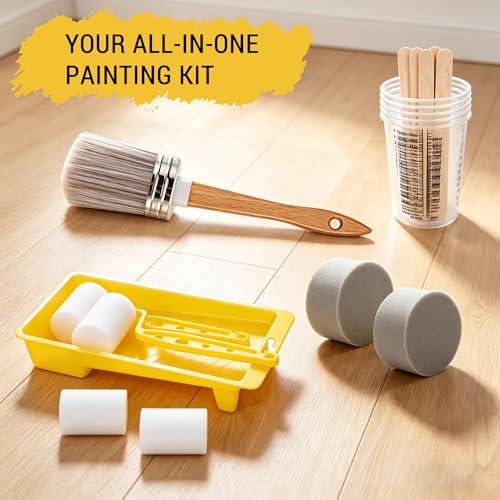 20PCS Paint Brush & Roller Set Furniture Painting Supplies All in One Paint | Include Sponge,Cup,Tray Liner,Mixing Stick and Mini Foam Roller for Home Interior&All Painting