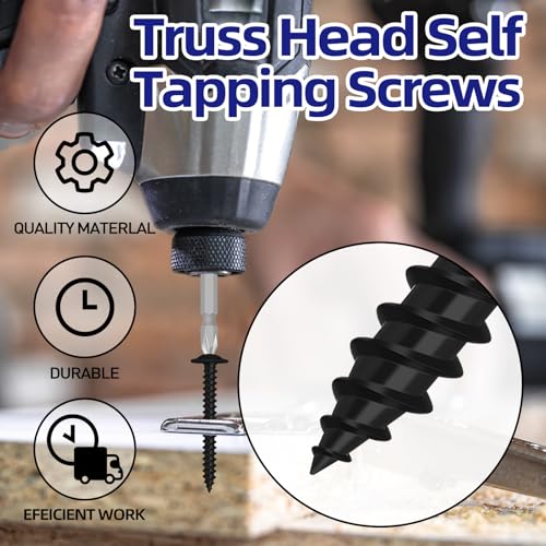 #10 x 2 Truss Head Fast Self Tapping Screws, Alloy Steel Wood Screws, Black Finish, Full Thread, Screwdriver Bit Included, 50 PCS - color: Black, size: #10 x 2"