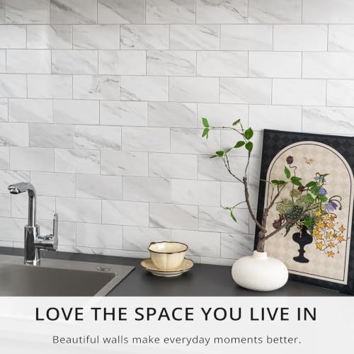 StyloVue 100 Pieces Peel and Stick Backsplash for Kitchen, 3" x 6" PVC Subway Tile, 2026 Upgraded Sparkle White Marble, Stick on Wall Tile for Kitchen, Bathroom, Fireplace, RV - color: Sparkle White Marble