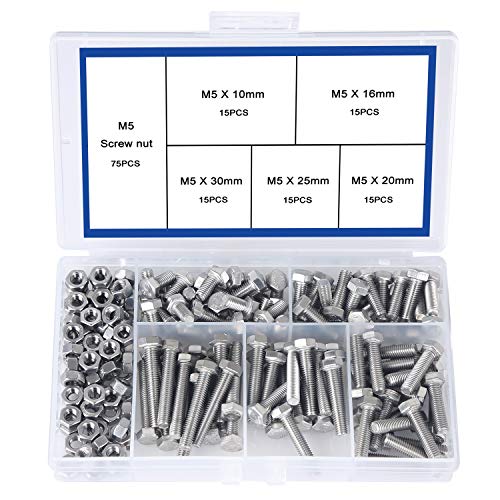 newlng M5 304 Stainless Steel Bolts and Nuts Kit, Hex Flat Head Cap Bolts Screws Nuts Hexagon Socket Head Screw,Heavy Duty Hex Bolts Nuts Assortment, Head Mechanical Parts Combination Box - size: A-M5