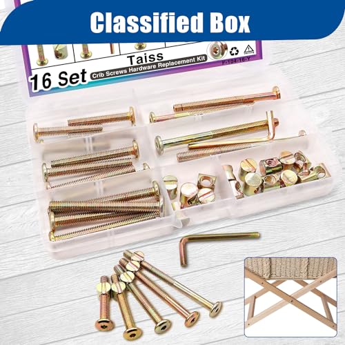 Taiss Crib Screws M6x40mm/ 50mm/60mm/70mm/80mm 16 Set Baby Bed Crib Screws Hardware Replacement Kit,Bed Frame Bolts,Baby Crib Parts Hex Socket Cap Screws and Barrel Nuts/Wrenches for Beds Furniture - color: Bronze
