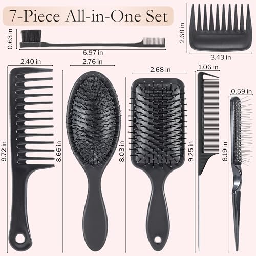 SIMPOR 7 Pcs Wig Brush Set for Synthetic Hair for Hair Extensions and Wigs - color: Black - 7 Pcs