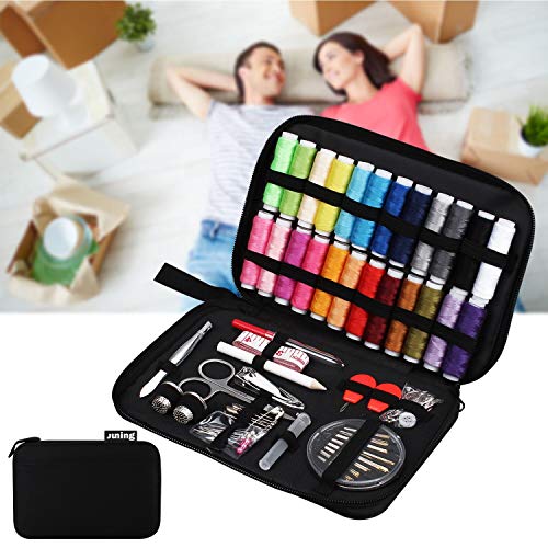JUNING Sewing Kit with Case, 130 pcs Sewing Supplies for for Mom Grandma Women Men Home Travel and Emergency, Contains 24 Spools Threads, Sewing Needles, Scissors, Thimble, Measuring Tape and More - size: A-24 Threads