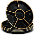 PLASTICPRO 6 Sectional Round Plastic Serving Tray/Platters Black & Gold Pack of 2 - color: Black & Gold