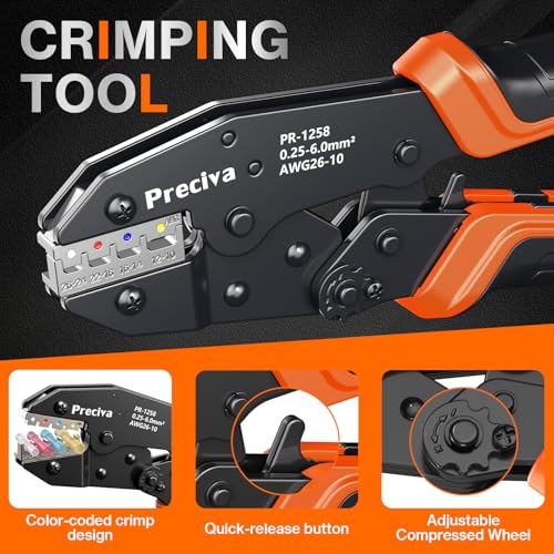 Preciva Wire Stripper and Crimper Tool, with AWG 24-10 Automatic Strippers and AWG 26-10 Ratchet Wire Crimper for stripping, cutting, and crimping heat-shrink connectors and insulated terminals