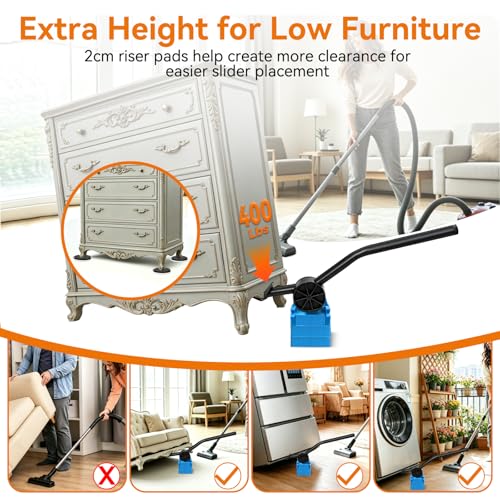 3.5 Inch Furniture Sliders with Lifter Tool, 12 PCS Multi-Surface Movers Kit for Carpet and Hardwood Floors, Heavy Duty Moving Pads, Appliance Slider Floor Protectors for Sofa Bed Table Cabinet