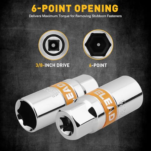 ELEAD 6-Piece 3/8" Drive Spark Plug Socket Set with Spark Plug Gapper, SAE & Metric, 5/8", 3/4", 13/16", 14mm, 18mm, CR-V Sockets with Rubber Holding Rings - size: 6-Piece Spark Plug Socket Set