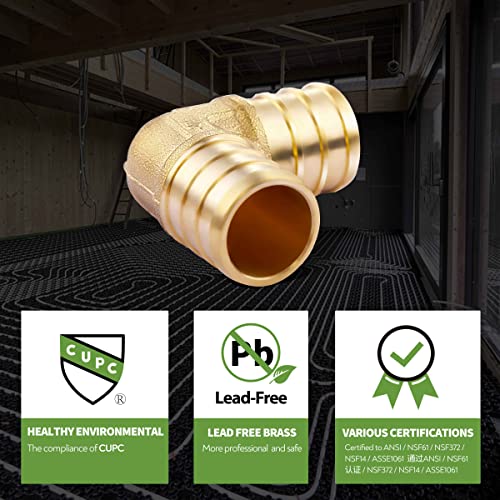 Litorange 3/4 inch T PEX Tee & 90 Degree Elbow & Straight Coupling 3/4" (pack of 9) Lead-Free Brass Barb Crimp Pipe Fitting/Fittings