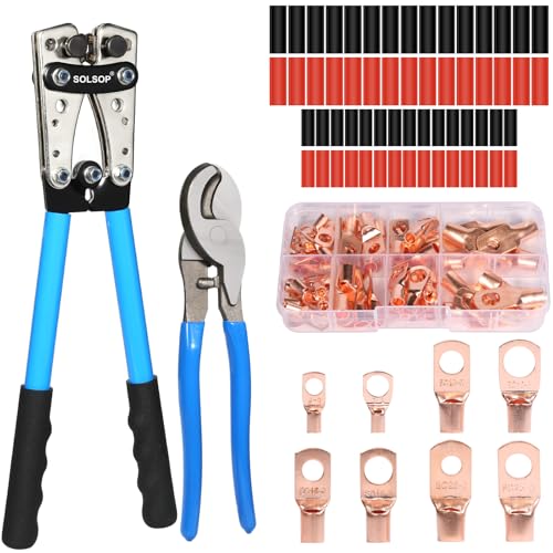 Solsop Battery Cable Crimper Tool for AWG 10, 8, 6, 4, 2, 1/0 Gauge