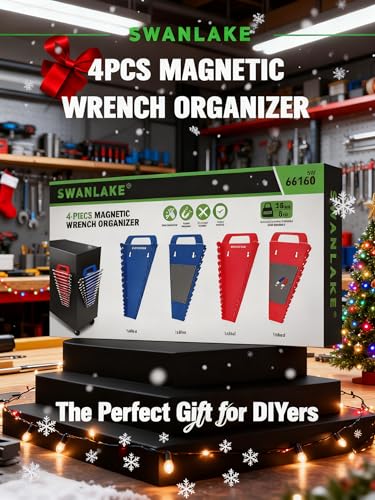 SWANLAKE Magnetic Wrench Organizer Toolbox Holder, 4-Pack SAE (1/4'' to 1-1/16''), Metric (6mm to 27mm) Wrench Organizers, Total Hold 60 Slots Ratchet Holders for Tool Box - style: 60-Slot Red&Blue