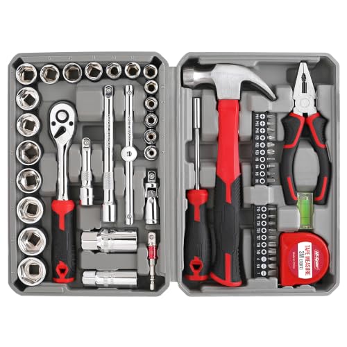 Hi-Spec Home Garage Mechanics DIY Tool Kit Metric Sockets Ratchet Wrench - size: 52 PCS