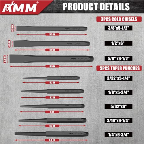 AMM 16PC Heavy Duty Punch Chisel Set, Cr-V for Metal Wood Automotive - size: 16PC