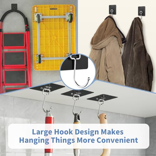 Adhesive Wall Hooks, Heavy Duty Black Sticky Hooks, 10 Pack - color: Black