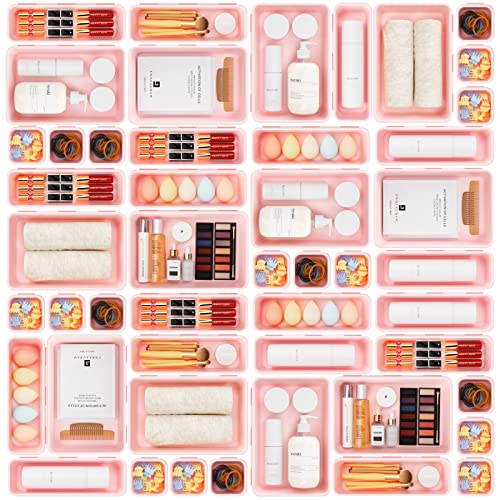 A-LuGei【𝟰𝟲𝗣𝗖𝗦【5 Size】 Tool Box Organizer Tray Divider Set, 【Pink】 Desk Drawer Organizer, Garage Organization and Storage Toolbox Accessories Rolling Tool Chest Cart Cabinet WorkBench Small Part - color: Pink