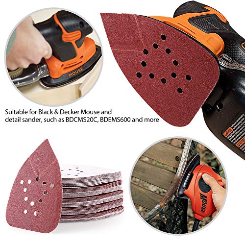80 Grit Sanding Pads for Black and Decker Mouse Sanders, 50PCS Hook and Loop Sandpaper Sheets - LotFancy 12 Holes Detail Palm Sander Sand Paper - size: 80 Grit