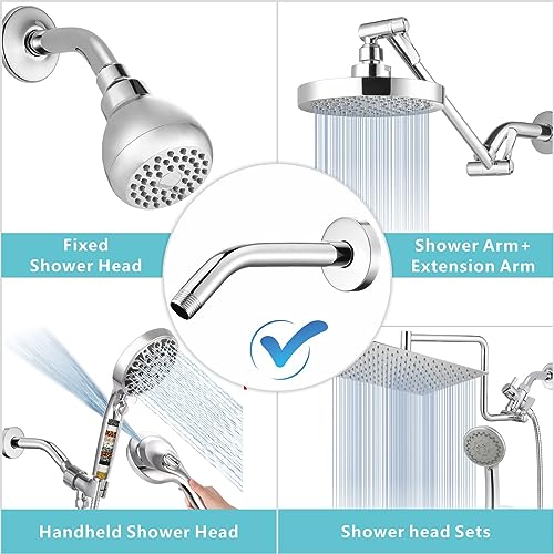 Shower Arm with Flange, 8 Inches Wall Mount Replacement Shower Head Arm For Fixed Shower Head and Handheld Showerhead, Chrome - color: Chrome, style: 8 Inch