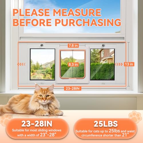 LIBBEPET Window Cat Door, Adjustable Window Width 23"-28", Small - size: Fit 23"-28" Window
