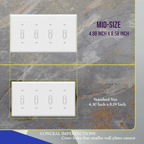 ENERLITES Mid-Size 4-gang Toggle Light Switch Cover Plate, 2 Pack, White - color: White, size: Mid-Size (Pack of 2)