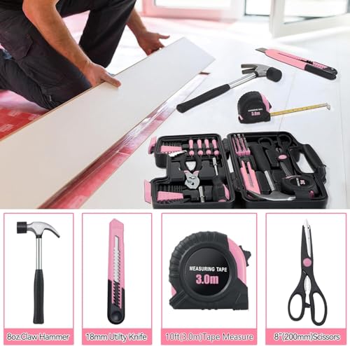 MARTCOLOR Pink Household Tool Set for Women with Storage Case, 58-Piece - color: Pink