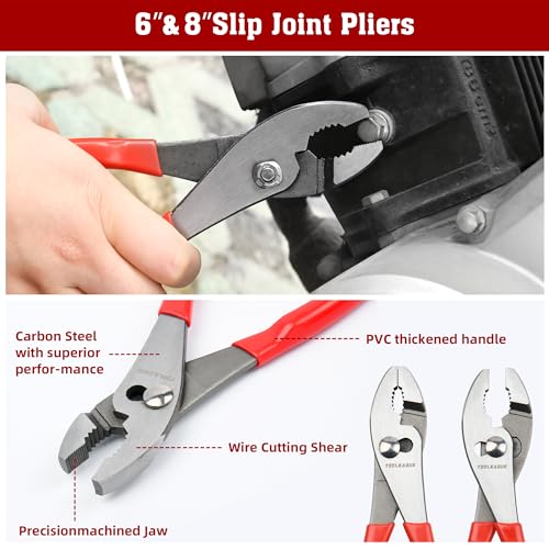 TOOLEAGUE 8Pcs Pliers Set with Storage Bag,Red