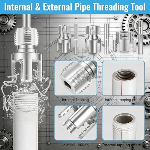 2026 New Pipe Thread Cutting Tool, Internal & External Pipe Threading Tool, PVC Pipe Threader for 1/2", 3/4", 1" Sizes PVC Pipes Suitable for All Electric Drills (3PCS)