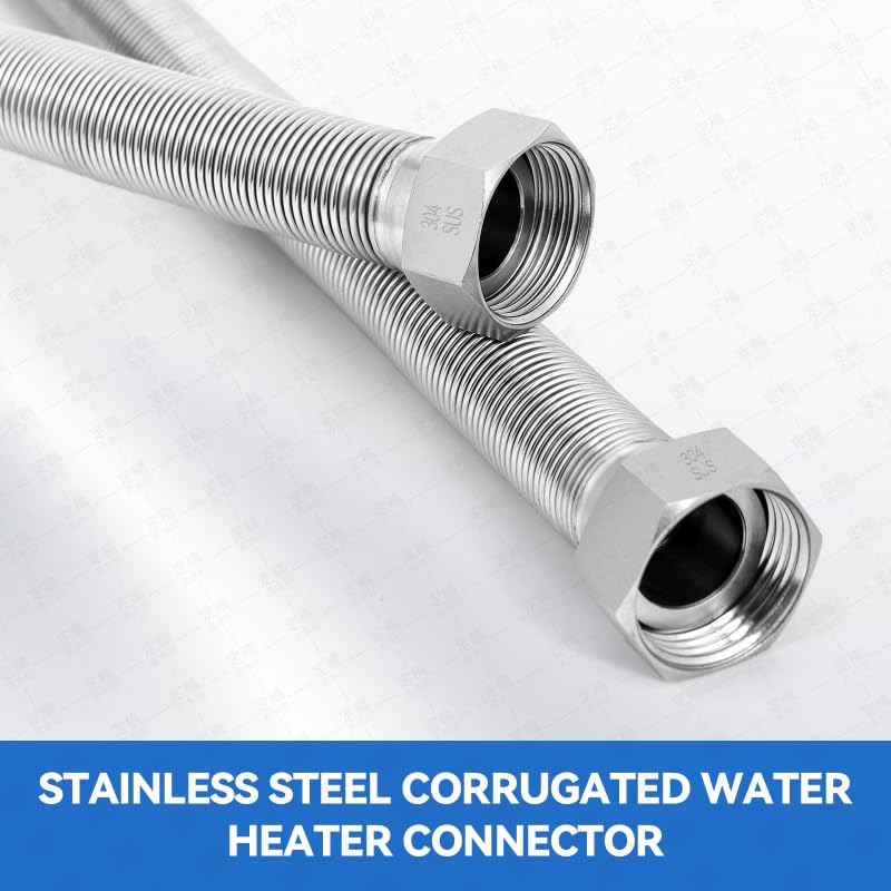 60 Inch Flexible Stainless Steel Corrugated Water Heater Connector Hose,3/4" FIP x 3/4" FIP,304 Stainless Steel Leak-Proof Flexible Line for Tankless Water Heater,Water Softener,RV,Boiler(2PCS)