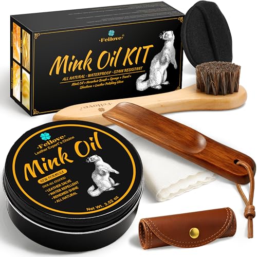 Feilove 4-in-1 Mink Oil Leather Conditioner and Cleaner 3.52 oz - Premium Waterproof Formula for Boots and Shoes - style: 6-in-1 (Basic Set)