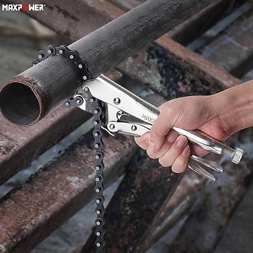 MAXPOWER 9-Inch Locking Chain Clamp with 19.7-Inch Chain, 2 Pack - size: 19.7" Chian