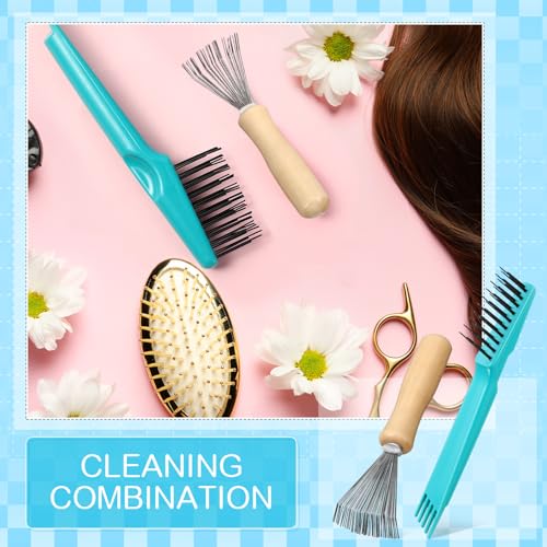 Boao 2 Pack Hair Brush Cleaner,Green,Wood Color,Polished Wooden Handle Rake - color: Green, Wood Color, style: Polished Wooden Handle Rake