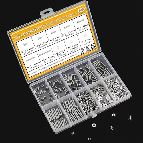565 Pieces M2.5 Screws Nuts Washers Set, Sutemribor M2.5 x 4/6/8/10/12/16/20mm Countersunk Head Socket Cap Screws Nuts Washers Assortment Kit, 304 Stainless Steel, Fully Threaded - size: M2.5, style: Countersunk Head Socket Cap