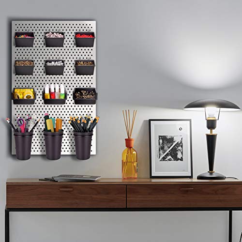 Pegboard Bins Cups with Hooks & Loops 12 Pack Peg Board Organizer (Black) - color: Black