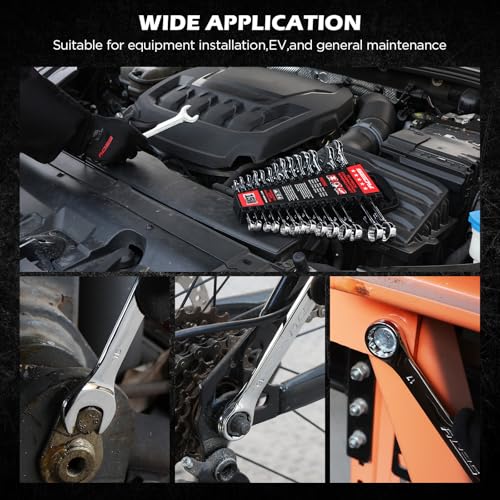 15-Piece Metric Combination Wrench Set, 8–22mm 12-Point Open End and Box End Wrench Kit with Organizer, Chrome Vanadium Steel Tools for Mechanics, Garages and Workshops - style: 15-Piece Combination (Metric)