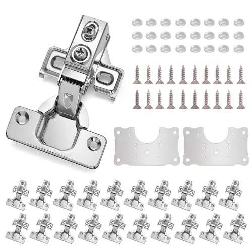 Cabinet Hinges - 24 Pack for 1/2 Inch Overlay Cabinet, Face Frame Concealed 105Deg Self Closing Hinges, Stainless Soft Close Cabinet Door Hinges with Mounting Screws and Repair Plate