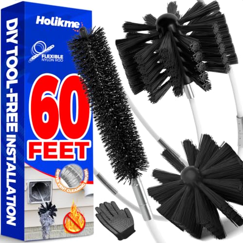 Holikme 60Ft Dryer Vent Cleaner Kit - Flexible Lint Brush for Deep Cleaning - color: White, size: 60FT