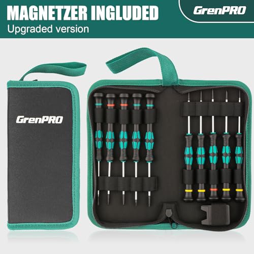 GRENPRO 10-Piece Precision Screwdriver Set, Magnetic Small Screwdrivers with Phillips, Slotted, Torx Star for Eyeglass, Watch, Computer, Laptop, Phone,Green - color: Green