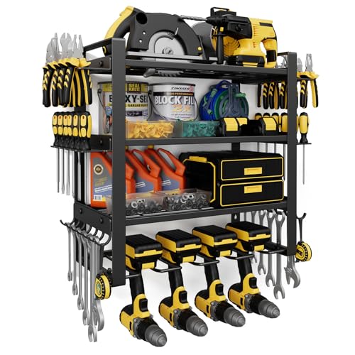 4-Tier Power Tool Organizer Wall Mount, 200LBS Capacity, 4 Drill Holders - size: 16.5" Width 4-Tier