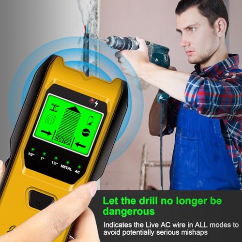 Stud Finder Wall Scanner, 5 in 1 Multifunction Stud Locator with Upgraded Smart Sensor, HD LCD Display and Audio Alarm for The Center & Edge of Metal, Studs, AC Wire, and Pipe Detection (Butter) - color: Butter