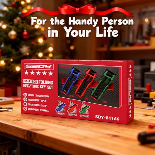 34-Piece Large Folding Hex Key Set, SAE Hex (3/32"-1/2"), Metric Hex (1.5-12mm) & Torx (T9–T55), 3-in-1 Heavy Duty Allen Key Set for Archery, Bike Repair, Furniture & Home Maintenance - style: 34-Piece 3-in-1 Set (Folding)