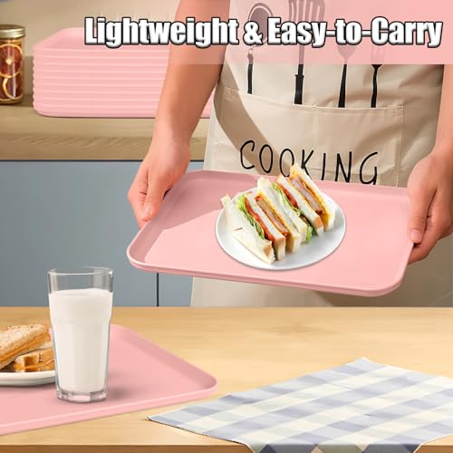 Plastic Serving Trays, 12 Pack Cafeteria Trays Plastic Fast Food Tray for DIY Projects, Painting, Beads, Organizing Supply, 9.4 X 6.7 X 0.6 Inches (Light Pink) - color: Light Pink