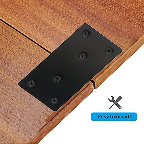 4 Pcs Black Flat Mending Plate Stainless Steel Flat Bracket 4 x 2 inch Metal Straight Brace Repair Joining Fixing Mending Bracket for Wood, with Screws