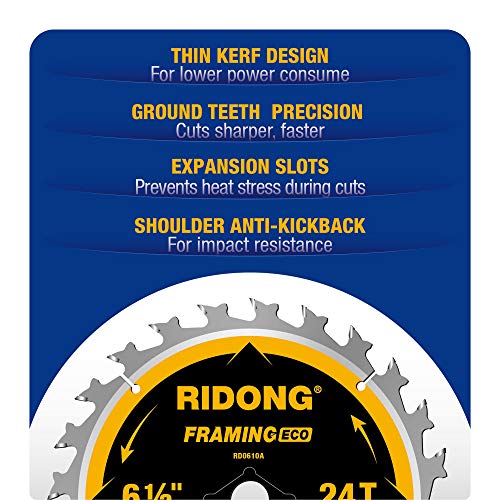 6-1/2 Inch Circular Saw Blade, 24-Tooth with 5/8" Arbor ATB Framing Saw Blade for Cutting Wood (6.5" 10-Pack) - size: 6-1/2" 24T(10 packs)