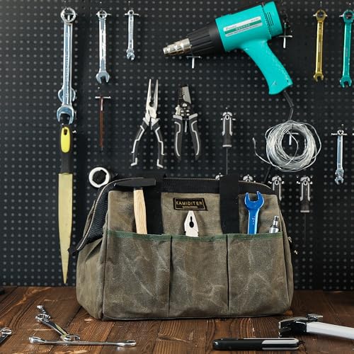 15 Inch Tool Bag, Heavy Duty Wide Mouth Water-Resistant Tool Bag, Tool Tote with Handle for Tools, Wrenches, Screwdrivers (15 X 7.8 X 11.5 inch) | ArmyGreen - color: ArmyGreen, size: 15 Inch